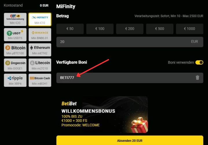 betibet casino bonus code einfugen