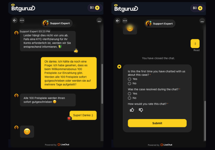 bitguruz casino kundenservice screenshot