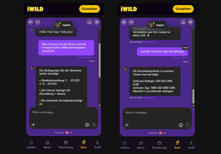 iwild casino support