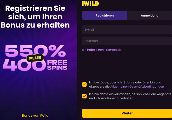 iwild casino2 registrierung screenshot 1