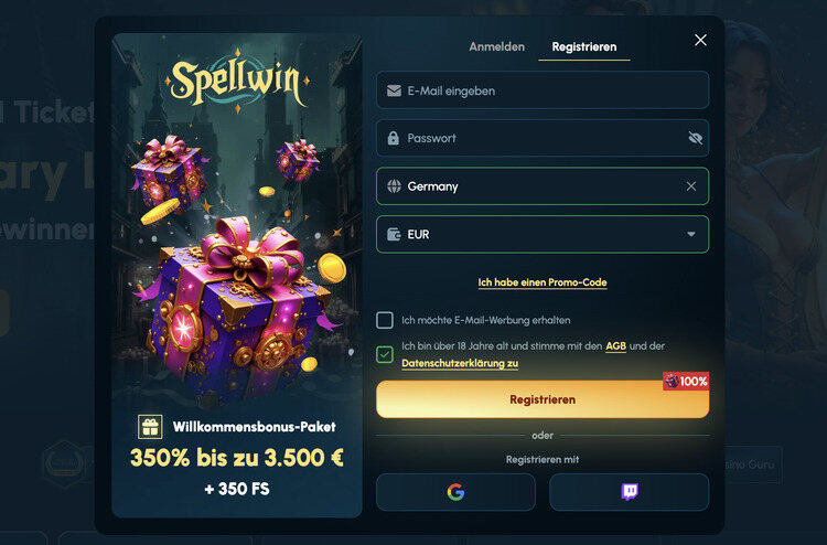 spellwin casino bonus screenshot