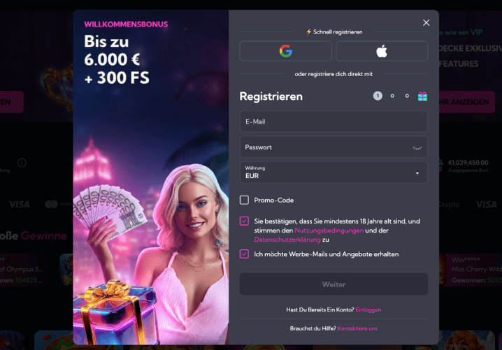 spinalto casino registrierung screenshot