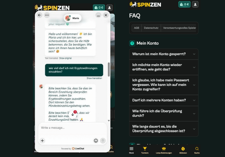 spinzen casino support