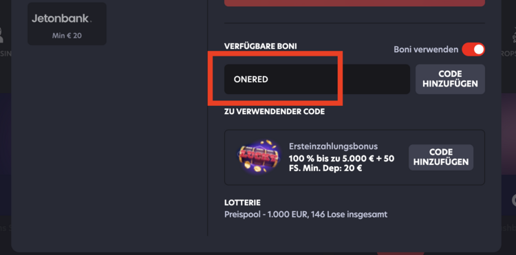 1red casino bonus code
