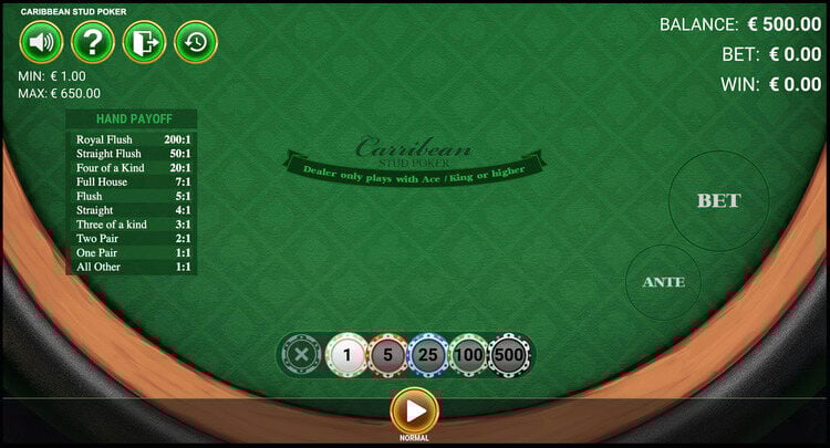 caribbean stud poker screenshot