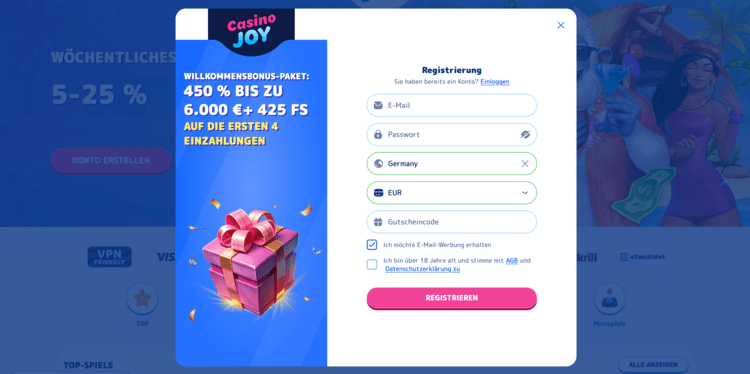 casino joy bonus screenshot