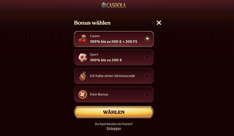 casoola casino bonus screenshot