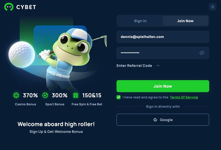 cybet casino bonus screenshot