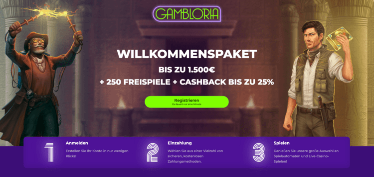 gambloria casino bonus screenshot