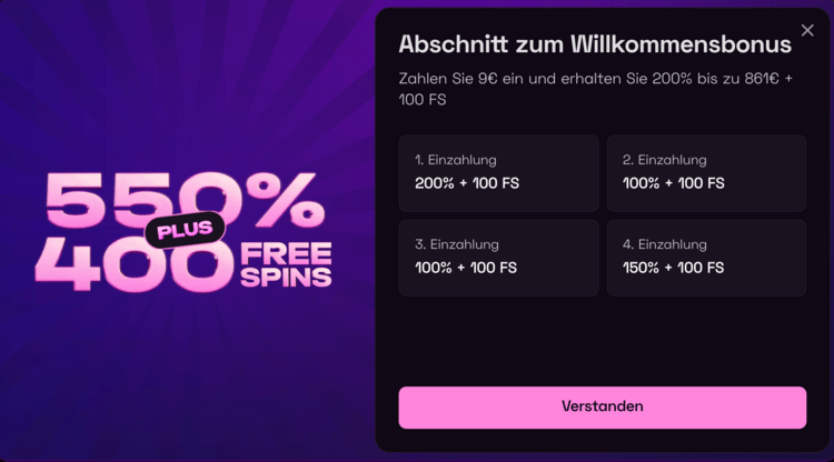 lussurio casino bonus screenshot