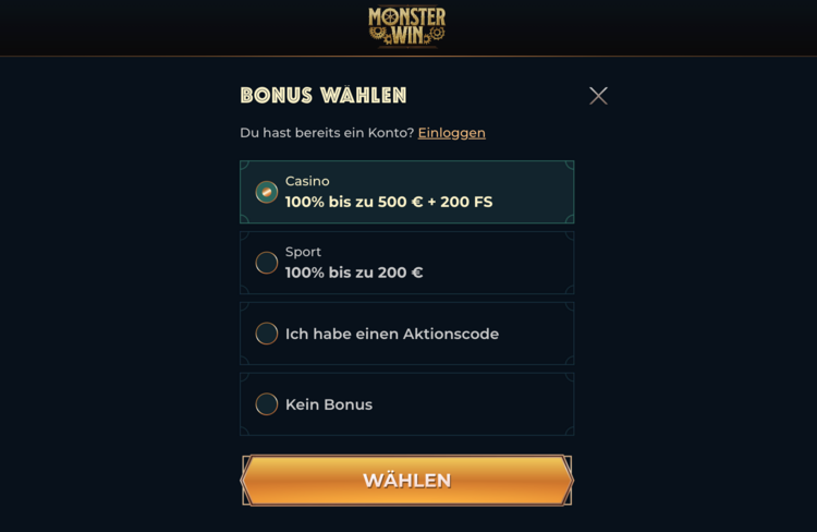 monsterwin casino bonus screenshot