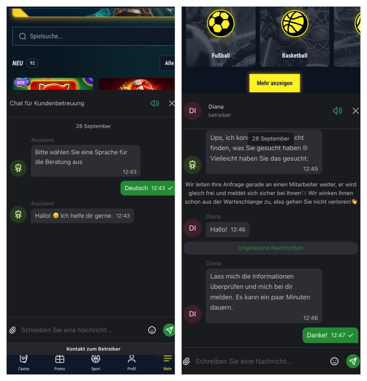 playbaze casino support screenshot