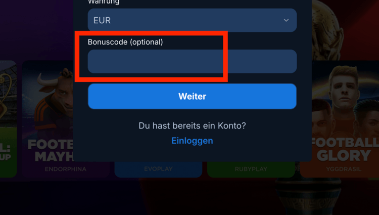 rcasino bonuscode screenshot