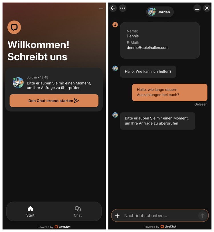 royalxo casino support screenshot