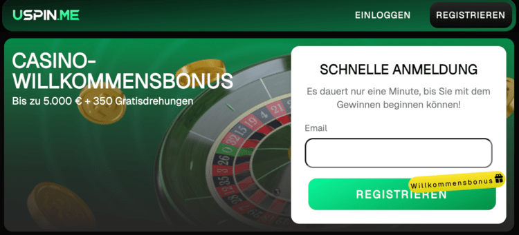 uspinme casino bonus screenshot