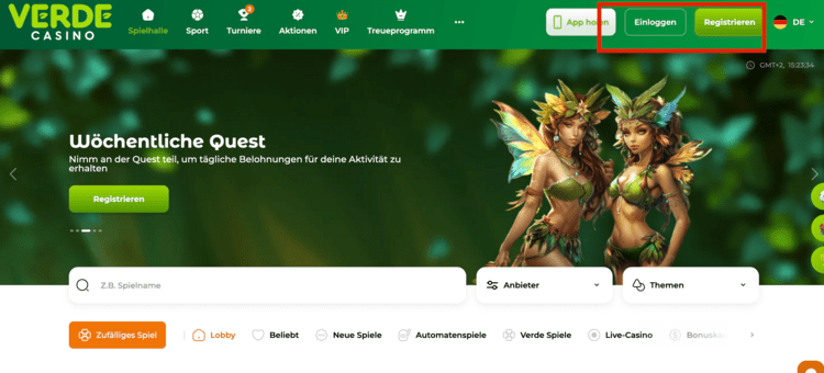 verde casino login ubersicht in der app