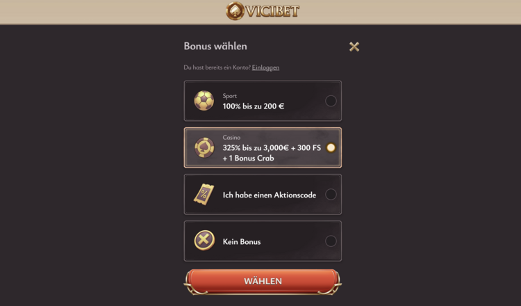vicibet casino bonus screenshot