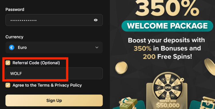 wolfio casino bonus code