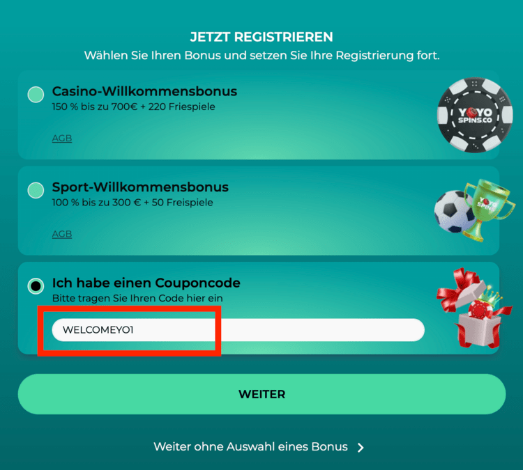 yoyospins casino couponcode